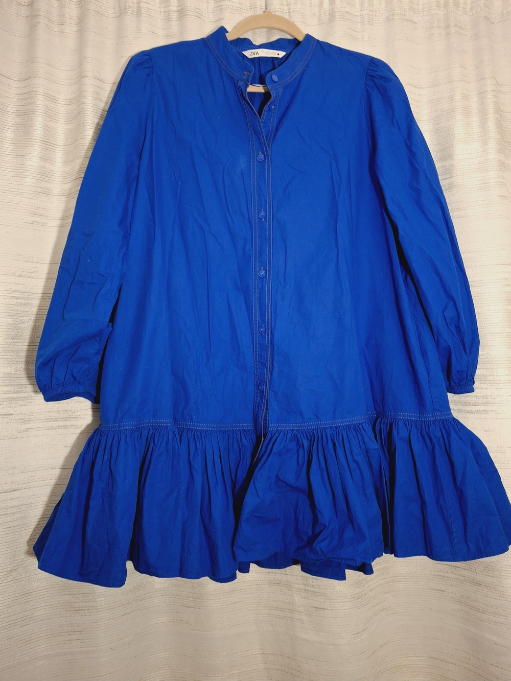 Zara Women's Blue Ruffle Hem Button-Front Dress Large